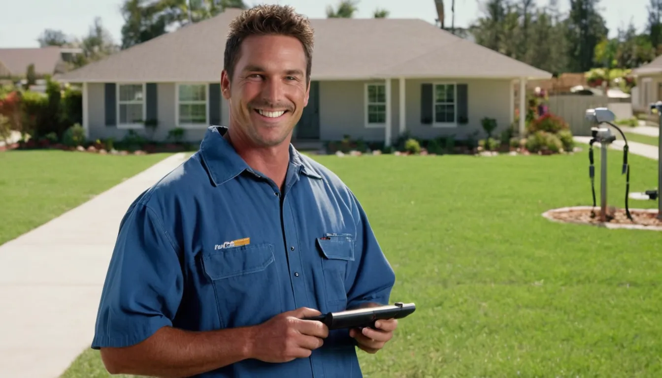 Friendly provider showing a homeowner a sewer line camera screen in a yard near St. Jacob